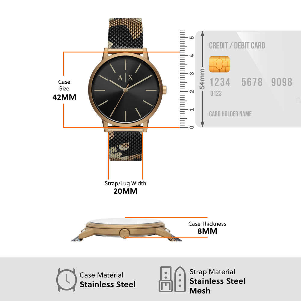 Three-Hand Camo Pattern Stainless Steel Mesh Watch