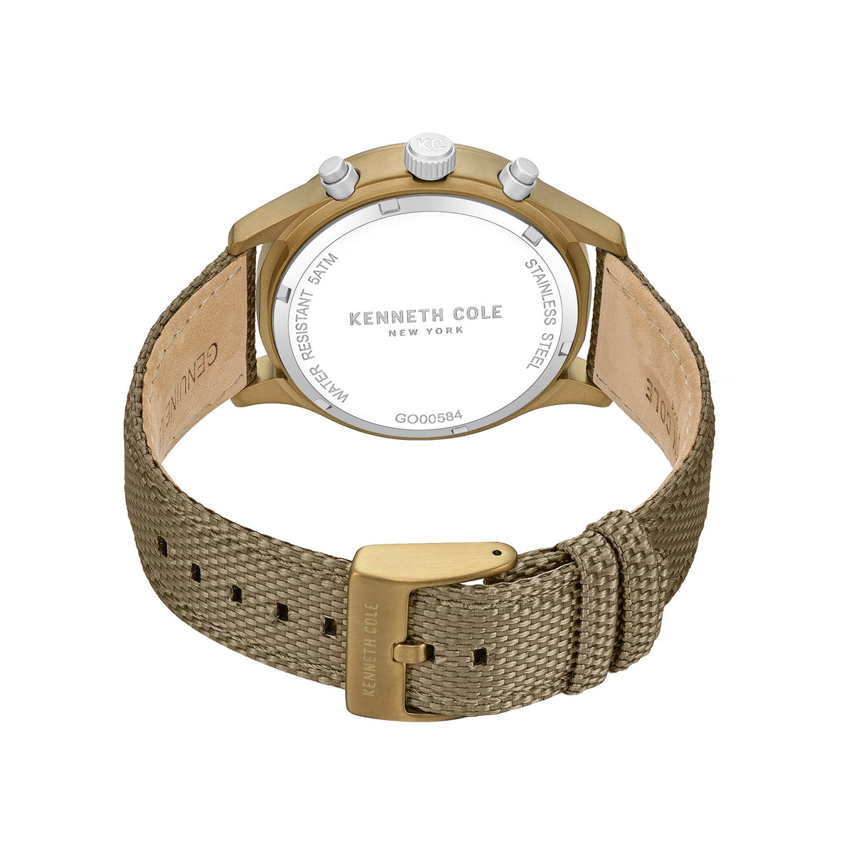 kenneth cole quartz chronograph khaki dial brown nylon strap watch kcwgo0058403mnw