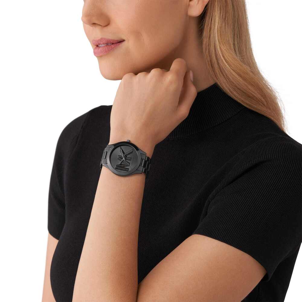 Slim Runway Three-Hand Black Stainless Steel Watch
