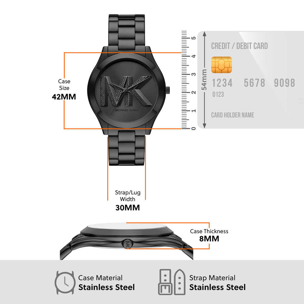 Slim Runway Three-Hand Black Stainless Steel Watch