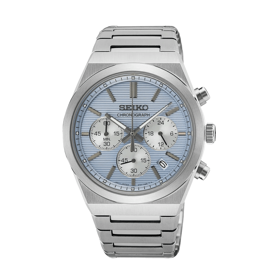 seiko men’s quartz chronograph watch with blue dial ssb459p1