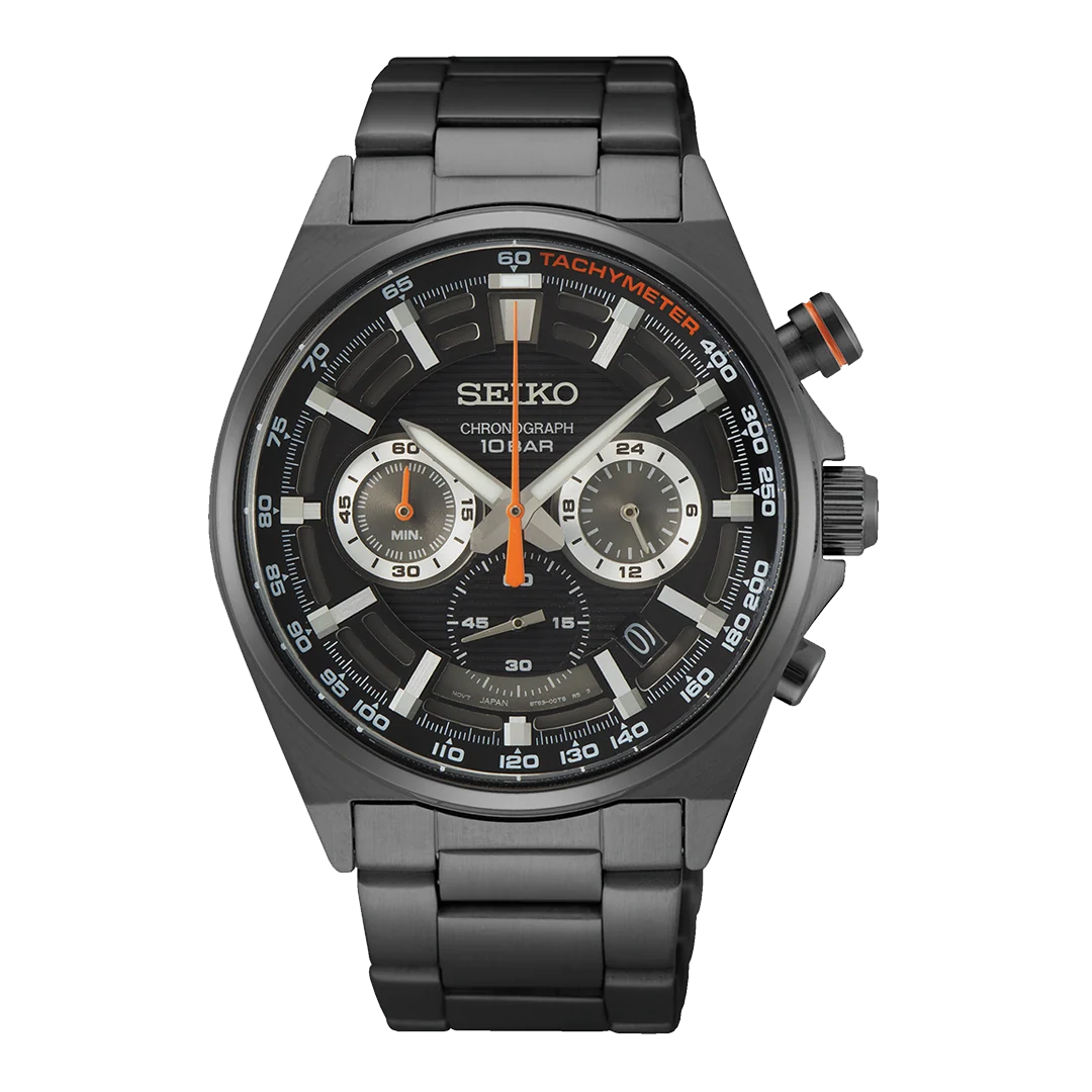 Seiko Men's Quartz Chronograph Watch with Black Bracelet