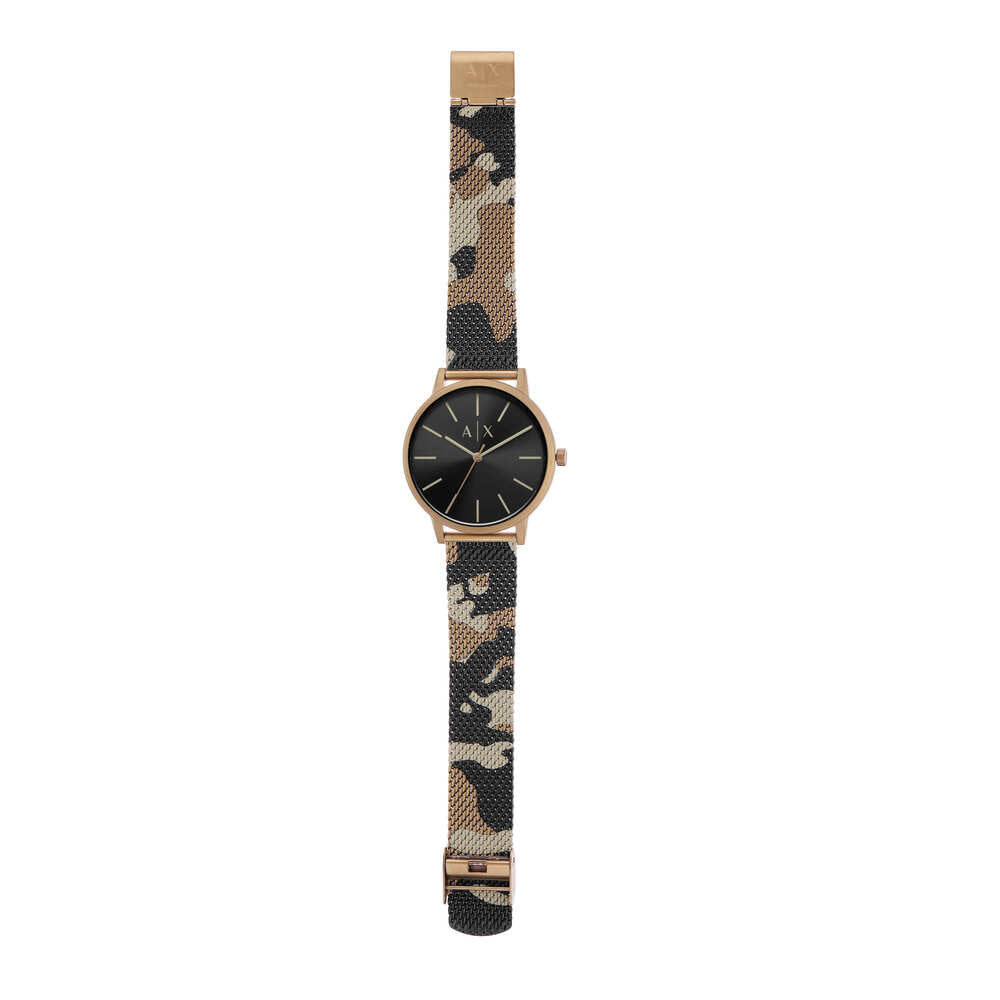 Three-Hand Camo Pattern Stainless Steel Mesh Watch