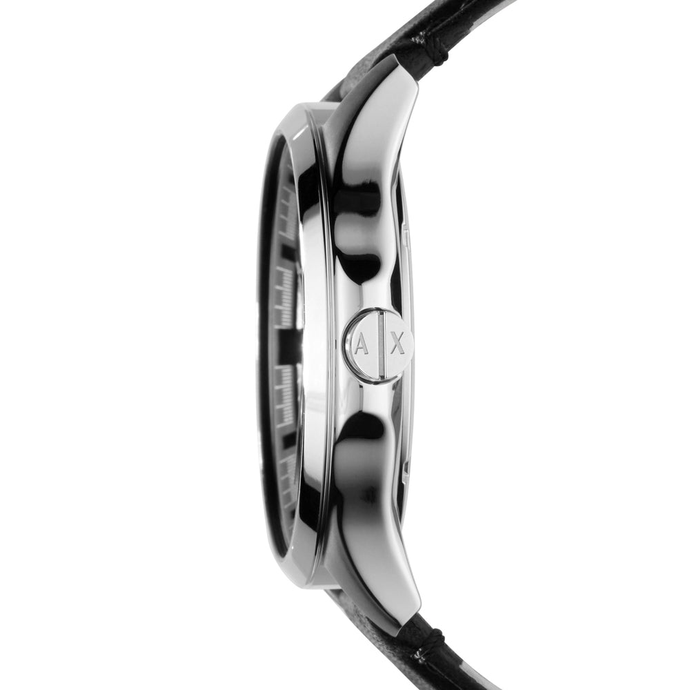 Three-Hand Date Black Leather Watch