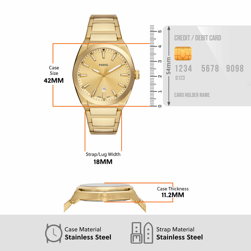 Everett Three-Hand Date Gold-Tone