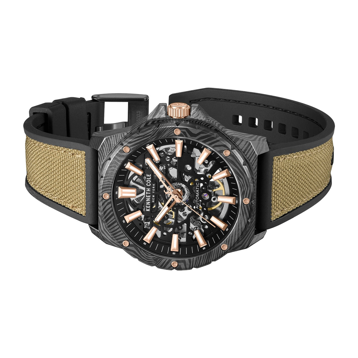 Automatic Analog Black Dial Tan Silicon Strap Watch