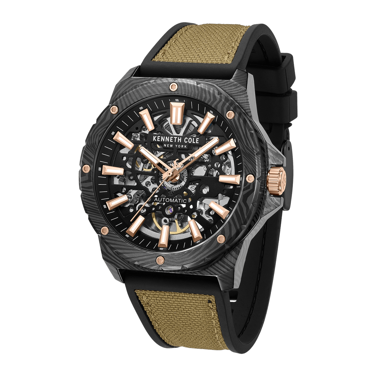 Automatic Analog Black Dial Tan Silicon Strap Watch