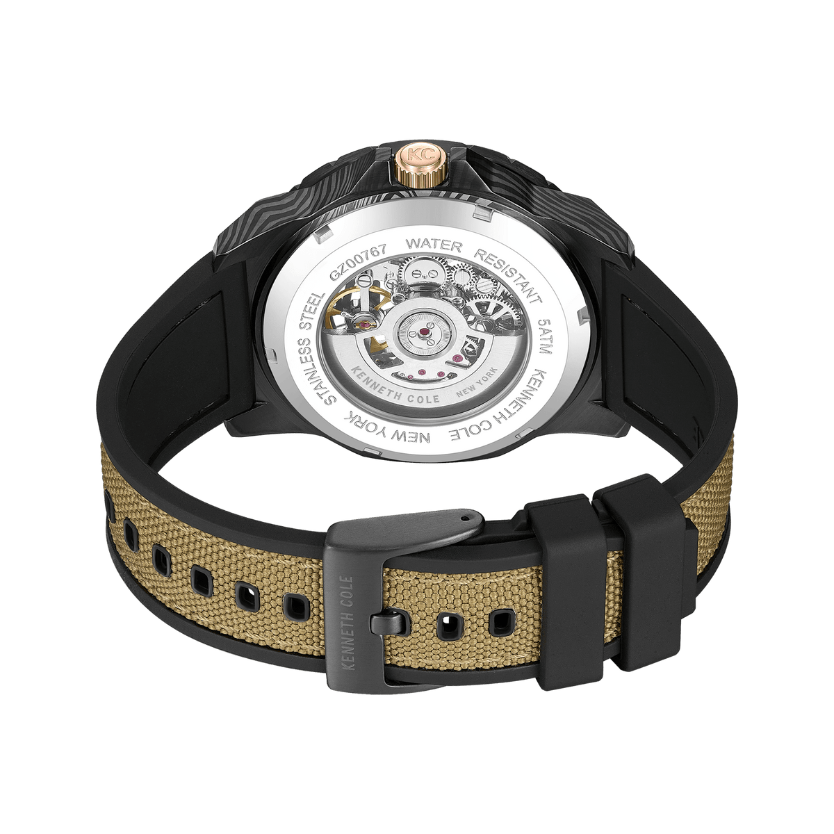Automatic Analog Black Dial Tan Silicon Strap Watch