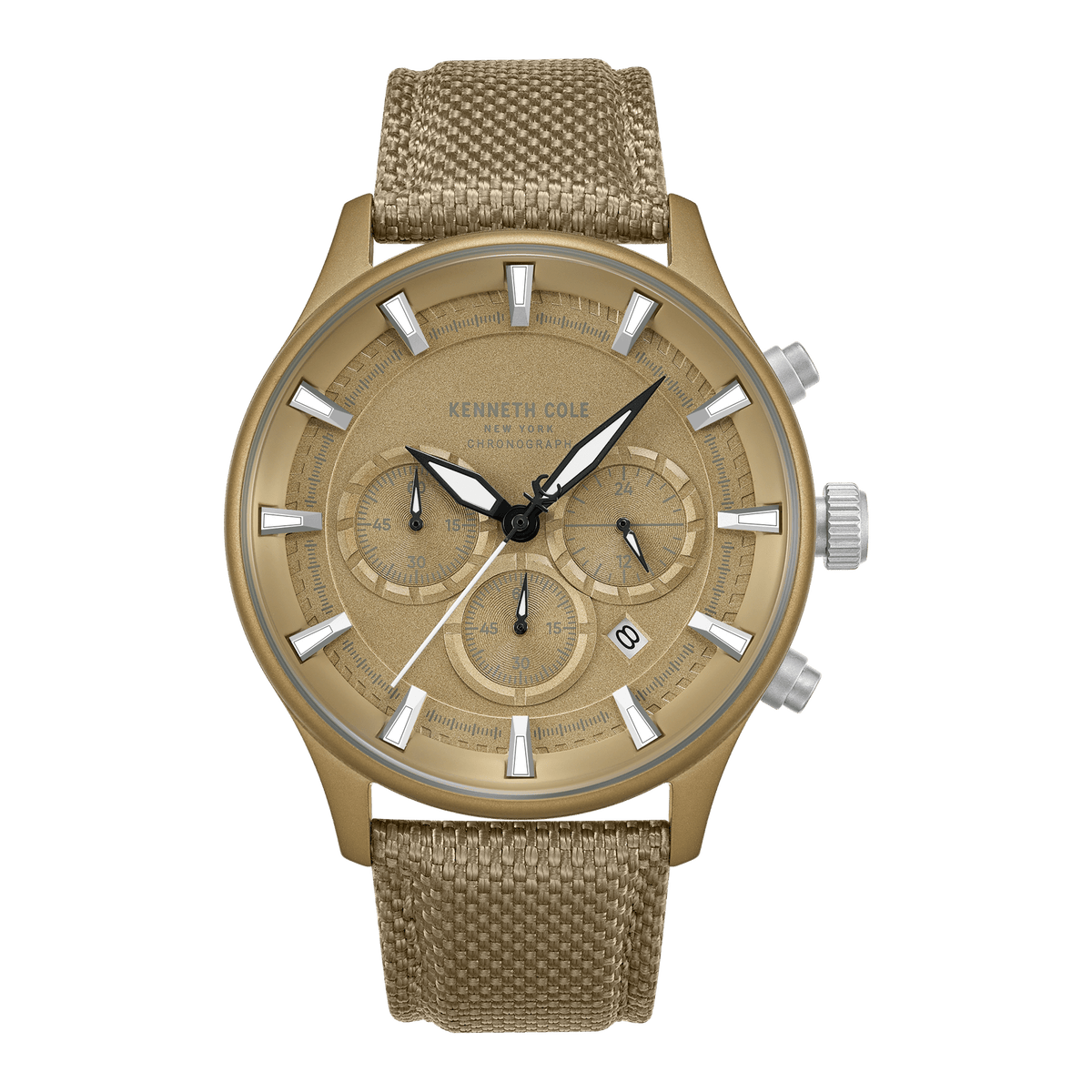 kenneth cole quartz chronograph khaki dial brown nylon strap watch kcwgo0058403mnw