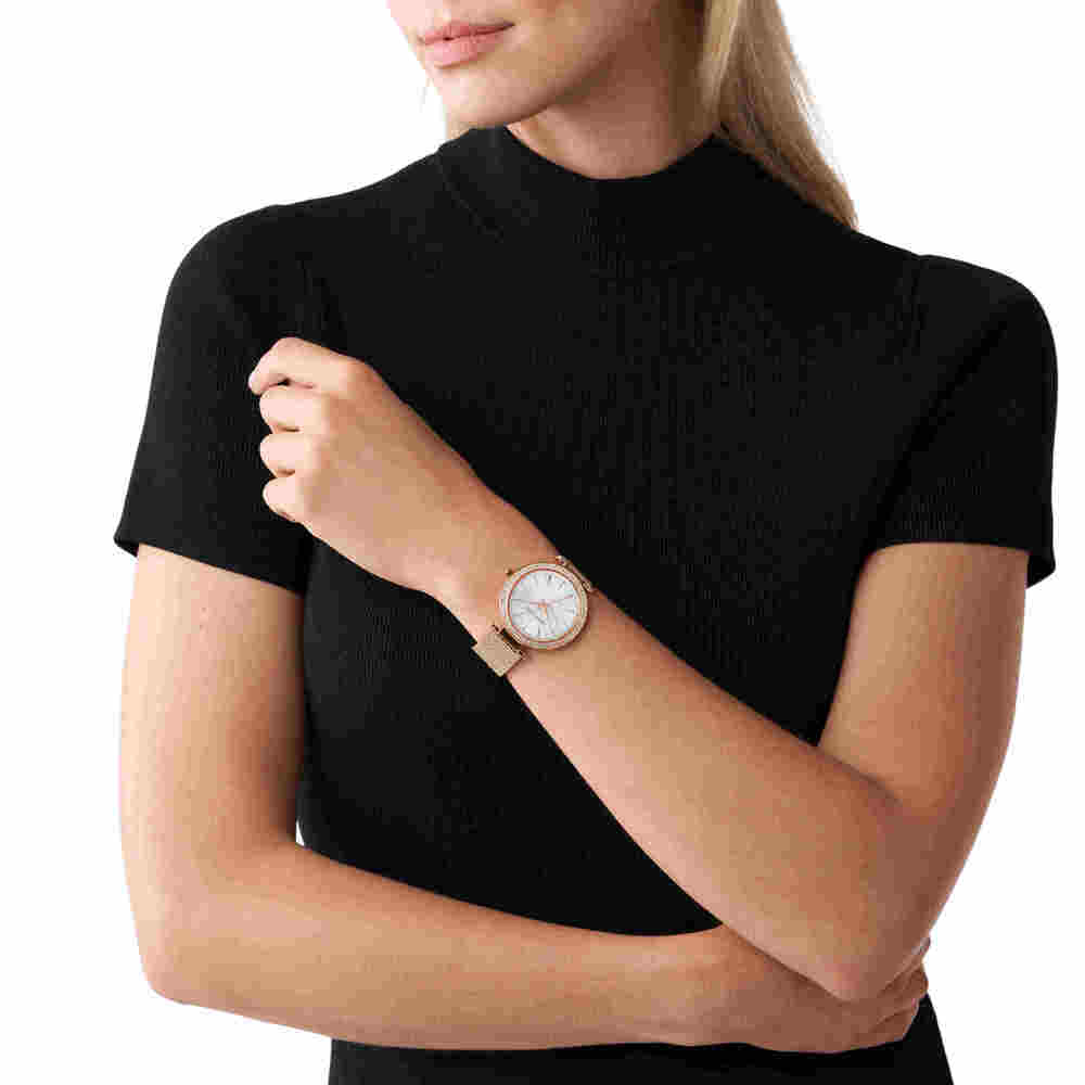 Darci Three-Hand Rose Gold Crystal Watch