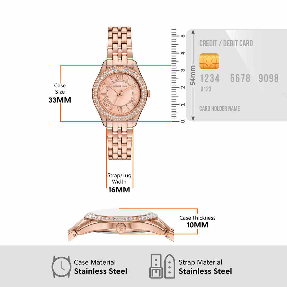 Harlowe Three-Hand Rose Gold-Tone Stainless Steel Watch