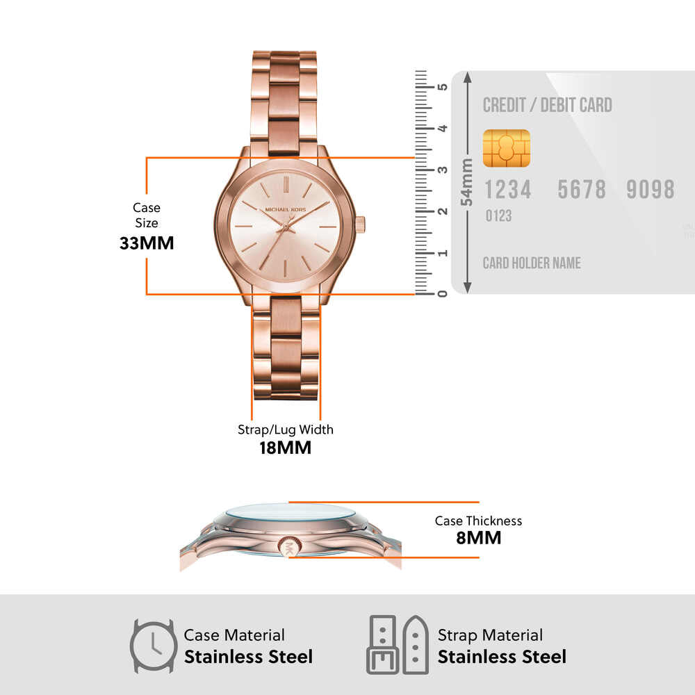 Mini Slim Runway Three-Hand Rose Gold-Tone Stainless Steel Watch